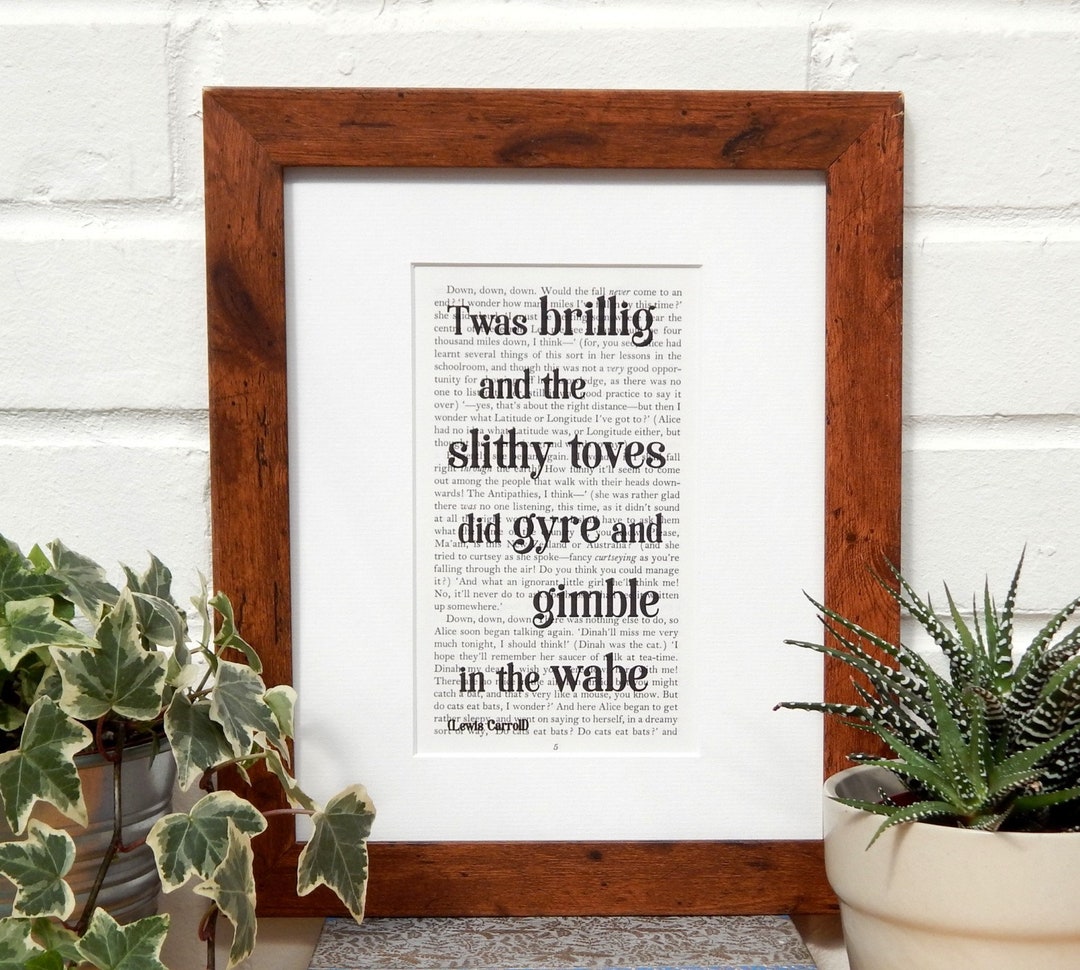 Alice in Wonderland Nonsense Quote Print, Vintage Book Page Print