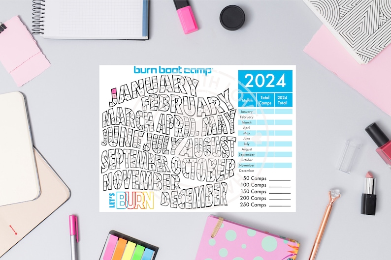 2024 Burn Boot Camp Workout Tracker, Fitness Tracker, Workout Planner, Coloring Tracker, Bullet
