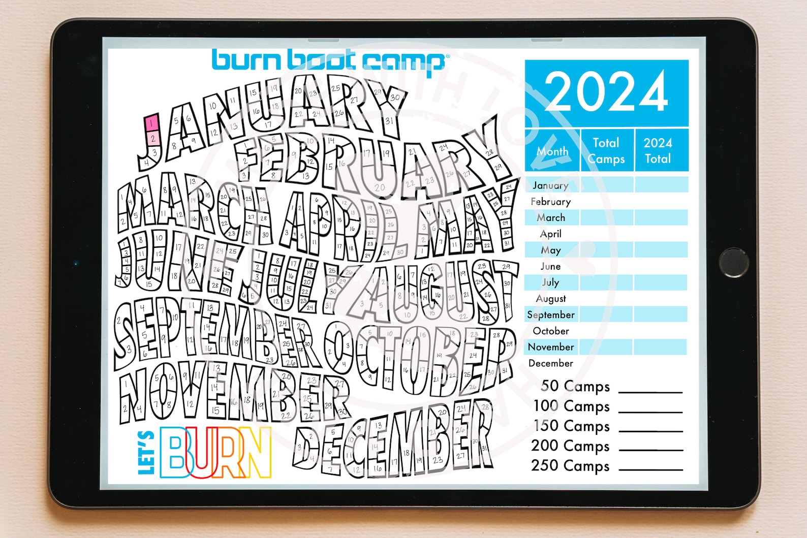 2024 Burn Boot Camp Workout Tracker, Fitness Tracker, Workout Planner, Coloring Tracker, Bullet