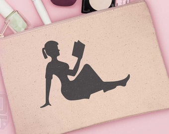 Mudflap Girl Reading Book pouch for ladies - funny pencil bag - woman's makeup bag - book club
