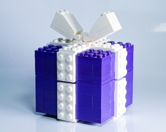 Purple Gift Box (it opens!) Brick Kit - bricks and full color instructions / Build it yourself / For kids and adults