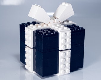 Black Gift Box (it opens!) Brick Kit - bricks and full color instructions / Build it yourself / For kids and adults