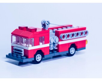 Fire Engine Christmas Ornament Brick Kit - bricks and full color instructions / Build it yourself / For kids and adults