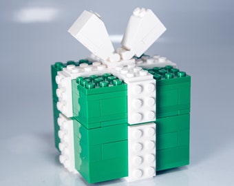 Green Gift Box (it opens!) Brick Kit - bricks and full color instructions / Build it yourself / For kids and adults