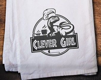 Clever girl velociraptor kitchen towel - nerd gift - geek gift - movie quote