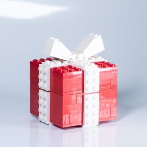 Red Gift Box (it opens!) Brick Kit - bricks and full color instructions / Build it yourself / For kids and adults