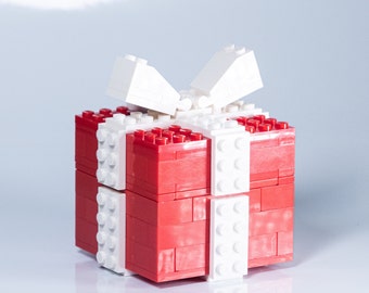 Red Gift Box (it opens!) Brick Kit - bricks and full color instructions / Build it yourself / For kids and adults
