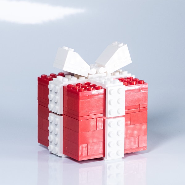 Red Gift Box (it opens!) Brick Kit - bricks and full color instructions / Build it yourself / For kids and adults