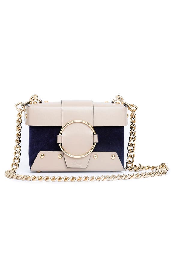 Full Leather Navy Blue Bag With Chains Strap Close Magnet - Navy Leather Bag Chain Strap Full Leather Navy Blue Bag With Chains Strap Close Magnet - Navy Leather Bag Chain Strap