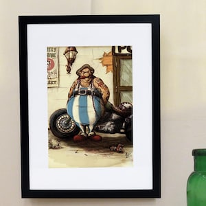 Obelix biker painting, wall decorations, gift for him, valentine&#39;s day