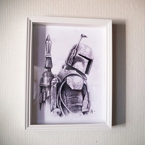 Boba Fett drawing, Christmas gift idea for Star Wars fans,