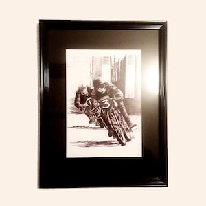 Isle of Man Motorcycle Race Drawing 1950 | Wall Decor | Father&#39;s Day Gift | Biker Buddy