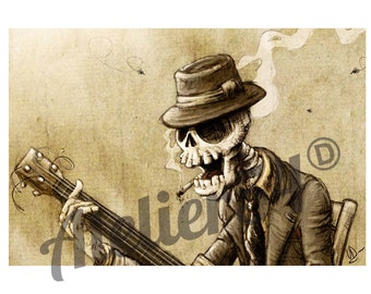 Poster Skull Bluesman | idée cadeau saint valentin | décoration murale