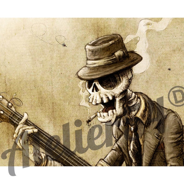 Poster Skull Bluesman - cadeau fête des pères - décoration bureau