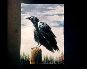 Corbeau Peinture Acrylique sur Canson - idée cadeau saint valentin