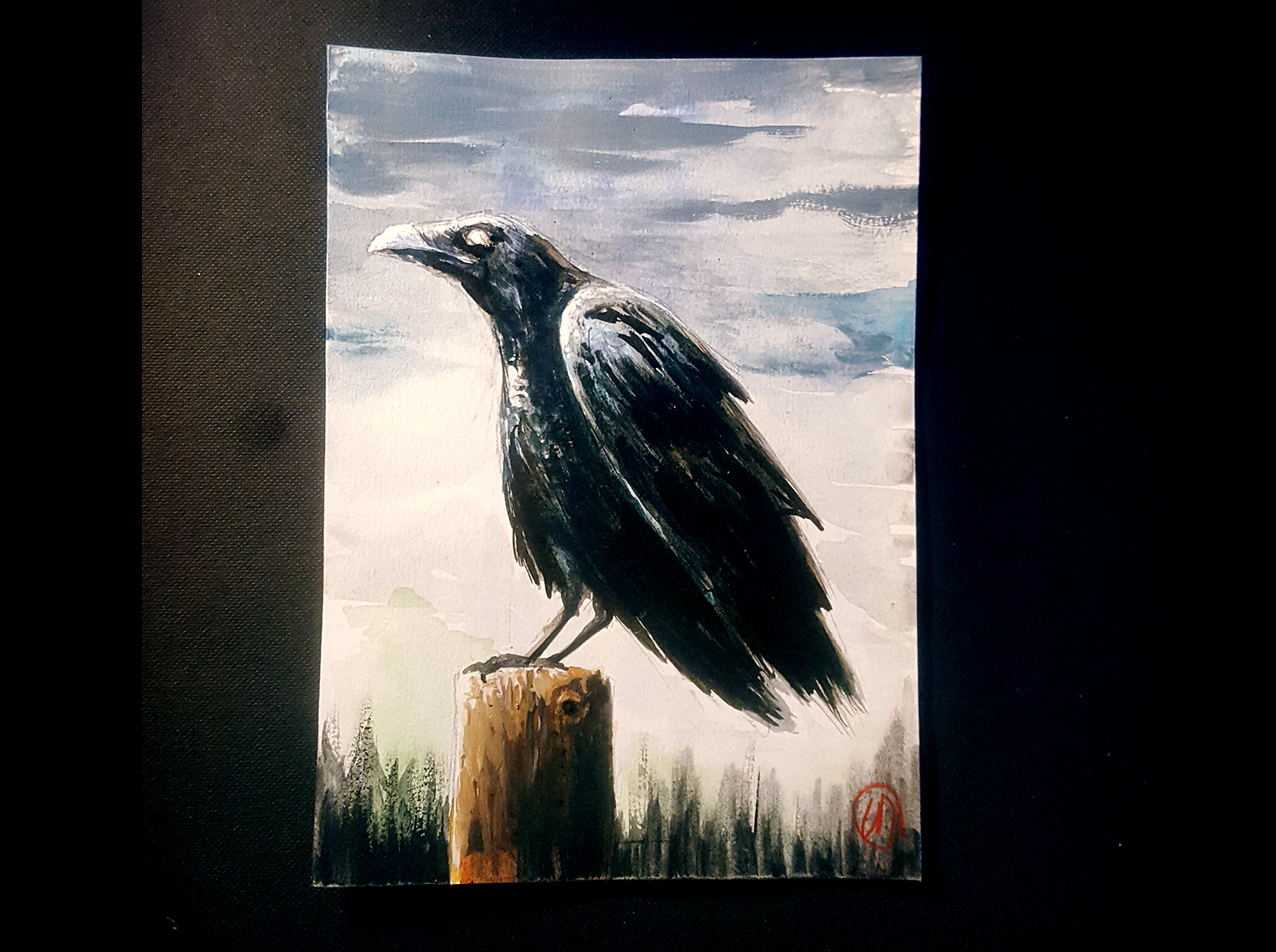 Corbeau Peinture Acrylique sur Canson