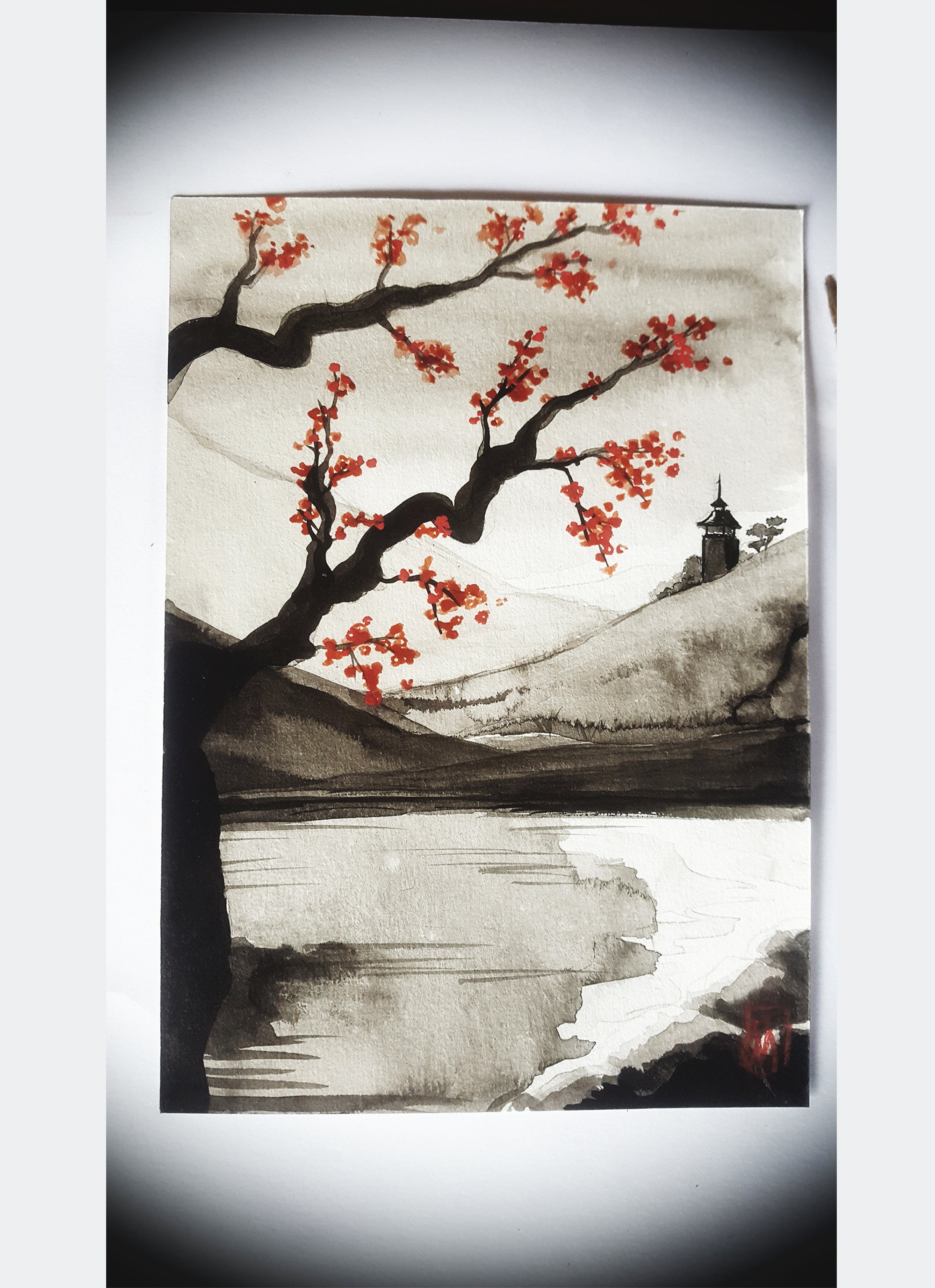 Peinture à L'encre Style Japonais | Decoration Maison Zen Idée Cadeau Noël