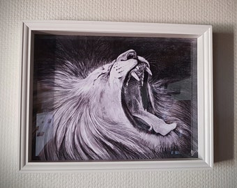Lion drawing / Art print / black and white drawing / wall decoration / home decor / Valentine’s Day gift idea