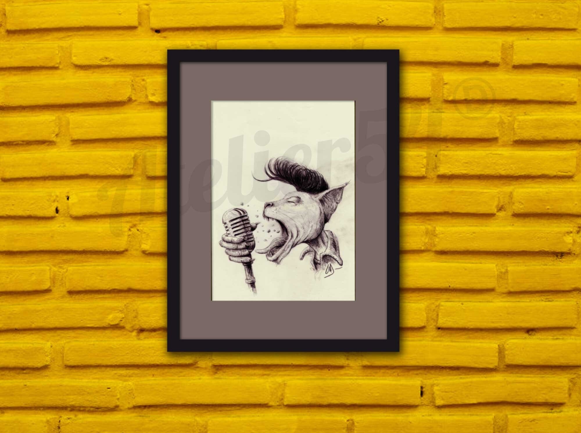 Rock'n Roll Cat | Idée Cadeau Saint Valentin Annees 50 Anniversaire Décoration Murale