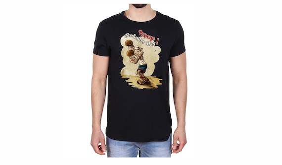 T-shirt Homme Popeye Bleu – Motif Graphique, 100% Coton, Taille M, Thème Papa