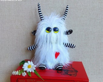 Black white furry Monster, Anxiety relief toy, Friendly plush monster , Cute stuffed animals monsters, Monster birthday gift