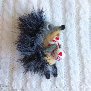 Hedgehog brooch, Christmas gift idea for mom, Needle felted animal brooch, Cute miniature Hedgehog pin gift