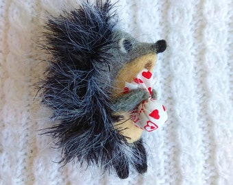 Hedgehog brooch, Christmas gift idea for mom, Needle felted animal brooch, Cute miniature Hedgehog pin gift