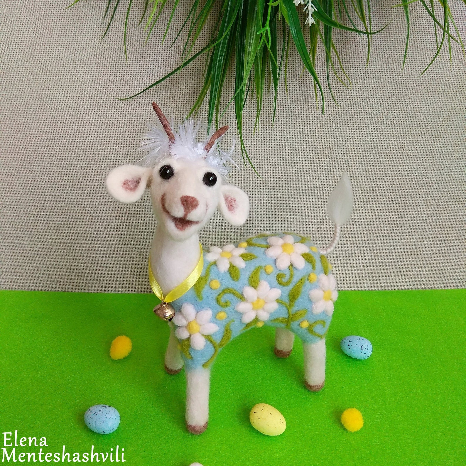 Needle Felted Funny Goat Figurine Crazy Goat Lady Blue Goat Etsy