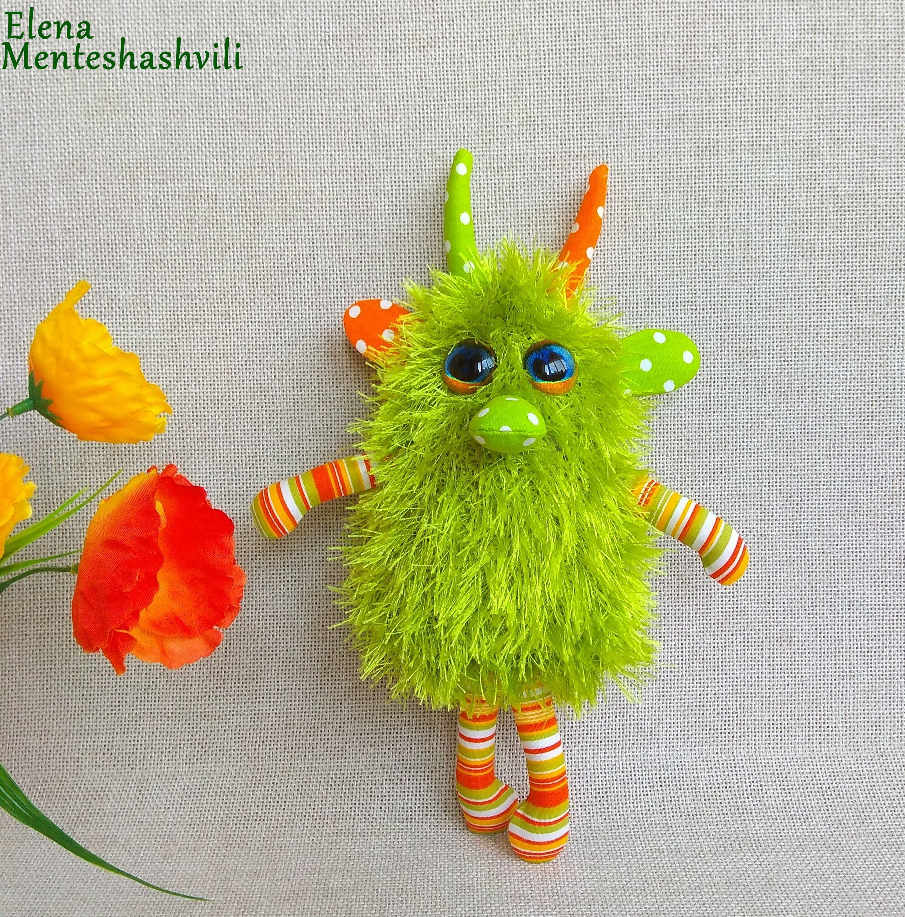 Green Forest Furry Monster, Friendly Plush Monster Toy , Cute