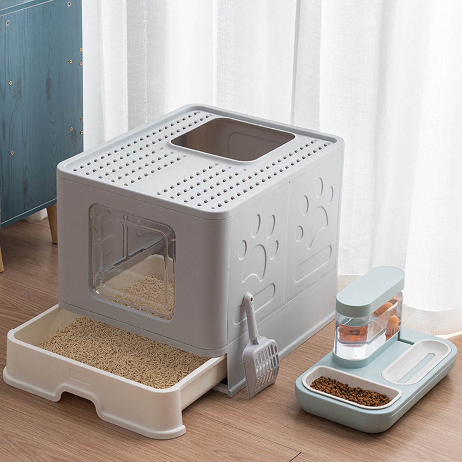 Fully closed Cat Litter box Pet Cat Toilet Fold Bedpan Anti Etsy