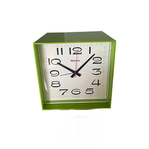 Vintage Wedgefield Lime Green Cube Clock - 60s Mod Decor