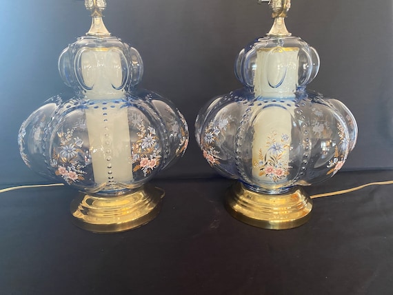 Hollywood Regency Carl Falkenstein Blue Bubble Lamps 2 clear Blue
