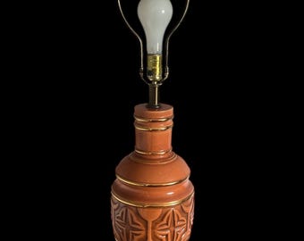 Vintage Mid-Century Ceramic Table Lamp Terracotta Color with Brass Accents