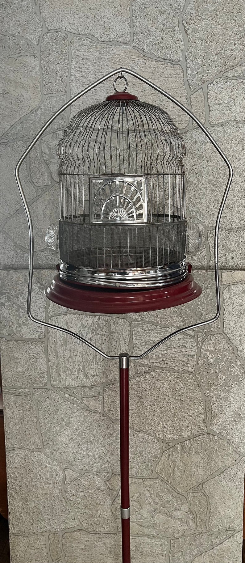 Vintage Antique Crown Bird Cage & Stand / Art Deco Red Iron Etsy