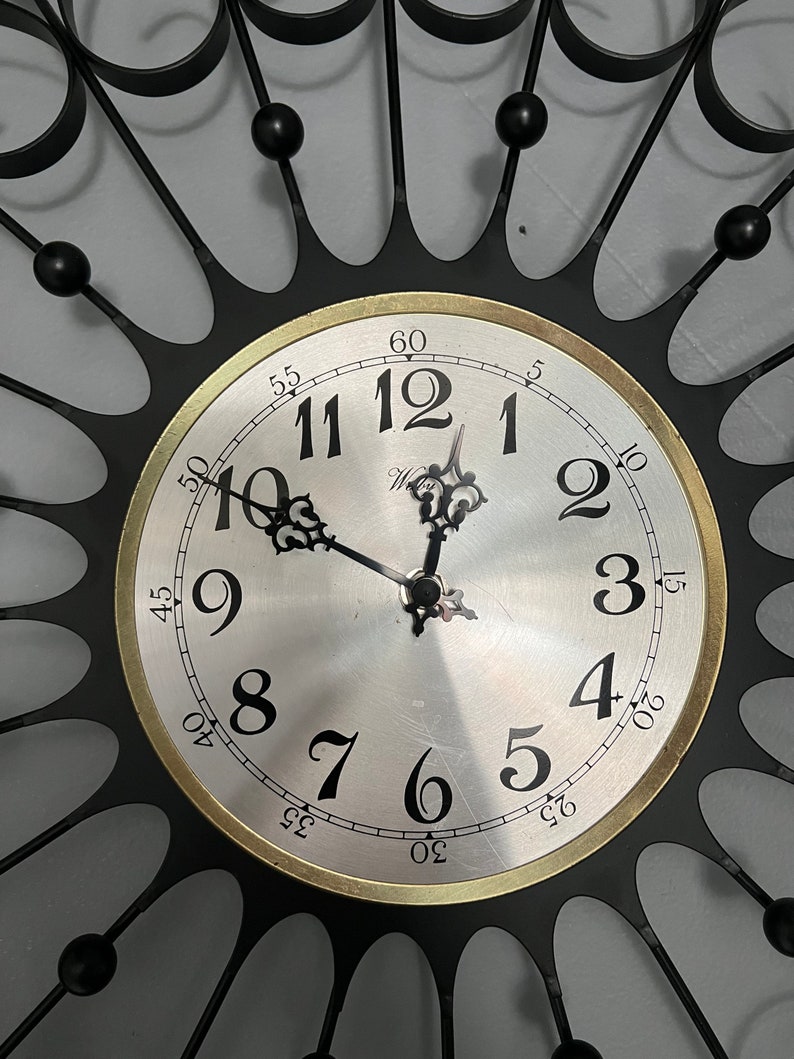Vintage Starburst Black Metal Wall Clock/ MCM Welby Sunburst Clock Etsy