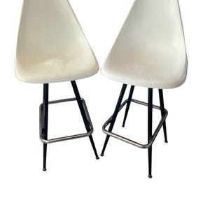 Pair of Vintage Mid-Century Modern Swivel Molded Plastic Bar Stools – Eames Style