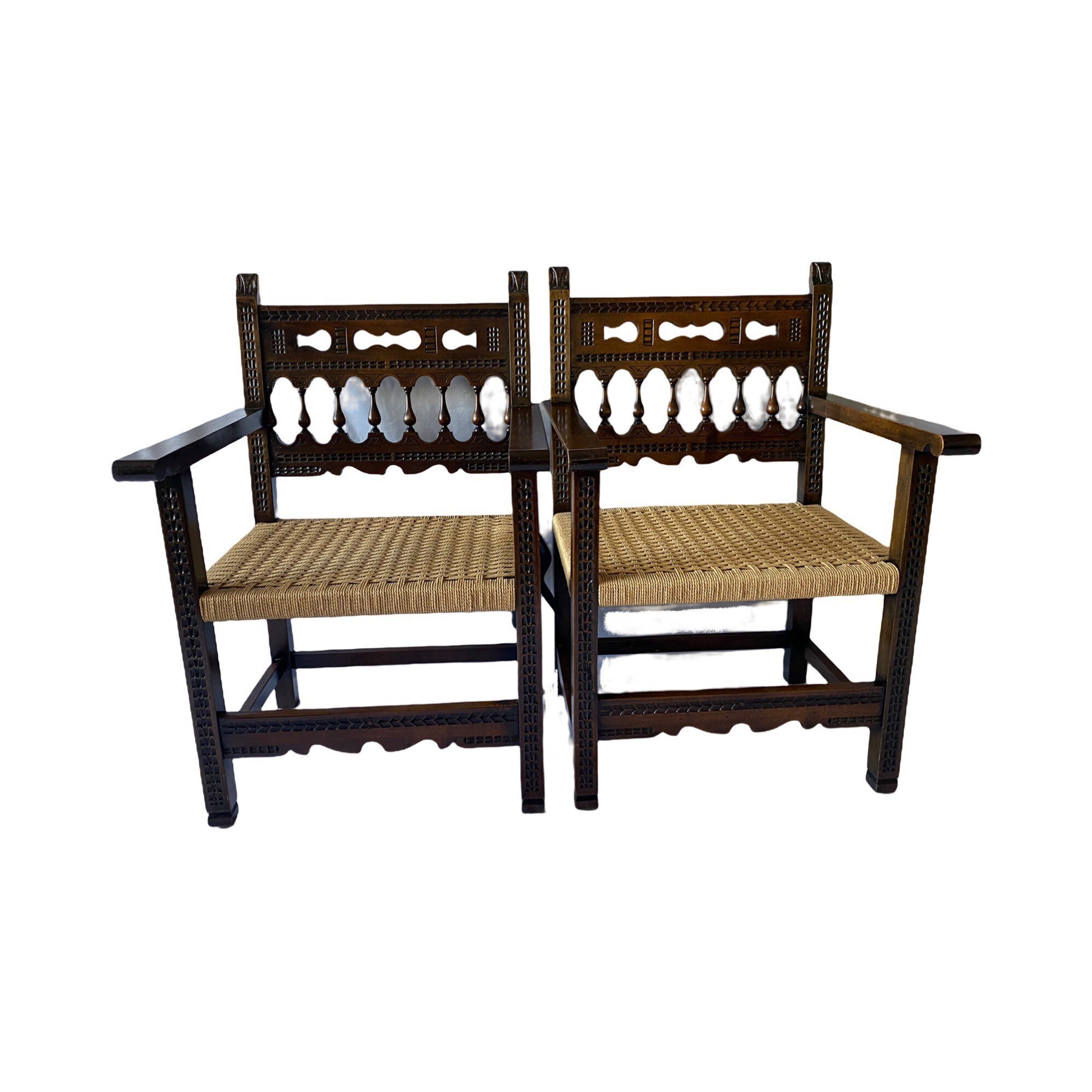Mid Century Spanish Altar Chairs / Spanish Arm Chairs / Spanish Carved