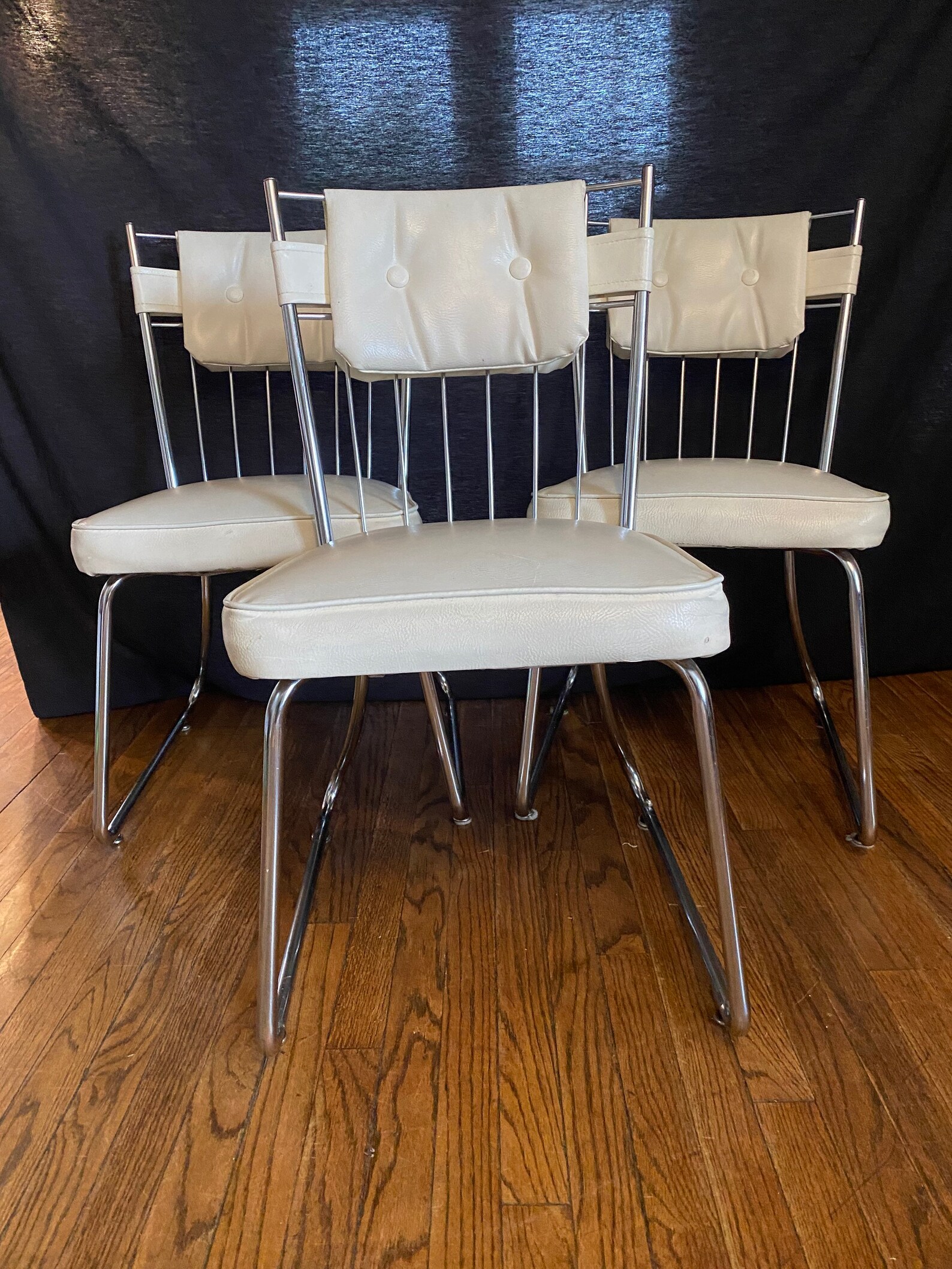 Vintage MCM White Vinyl and Chrome Kitchen Chairs Retro | Etsy