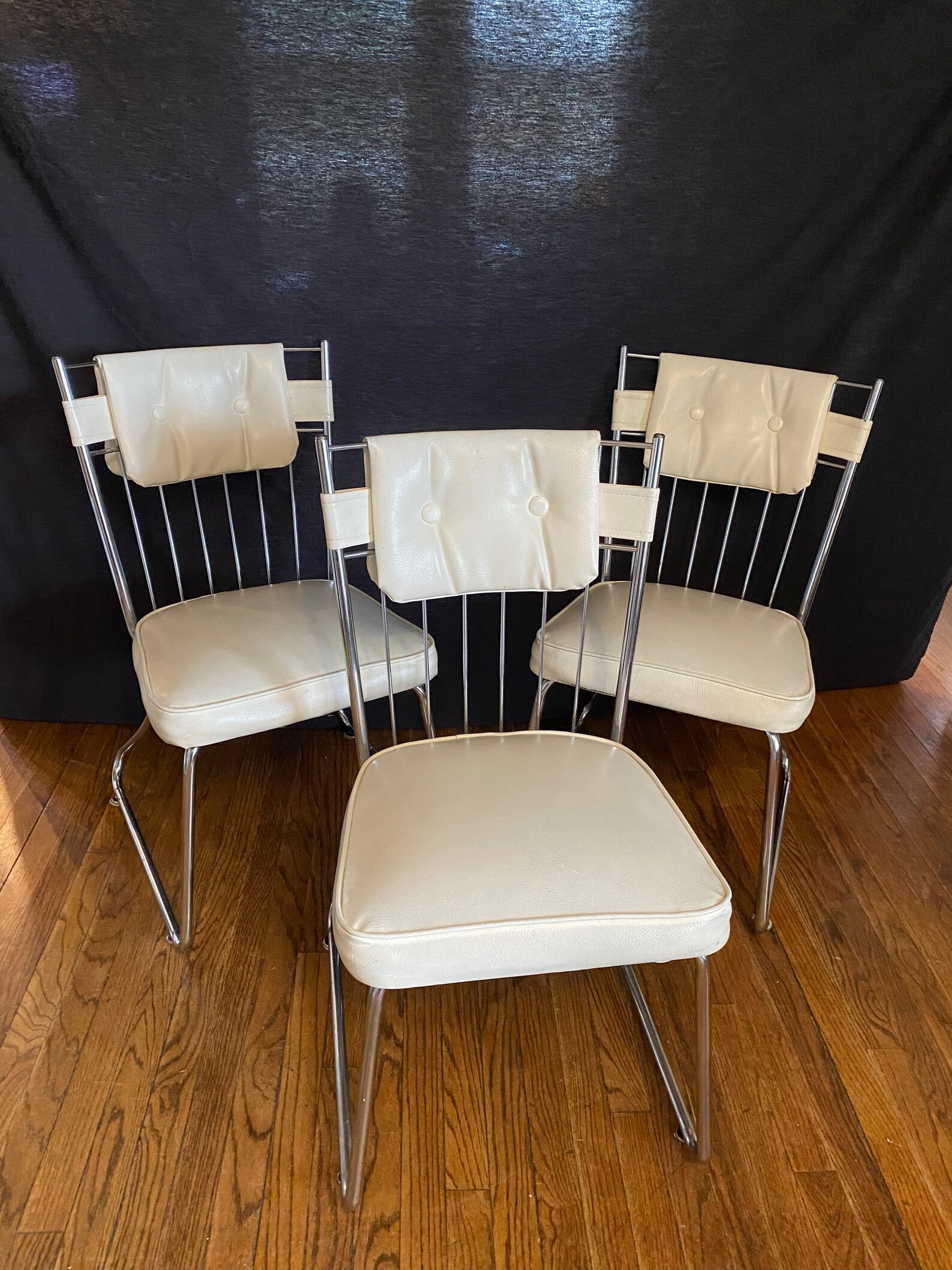 Vintage MCM White Vinyl and Chrome Kitchen Chairs Retro | Etsy