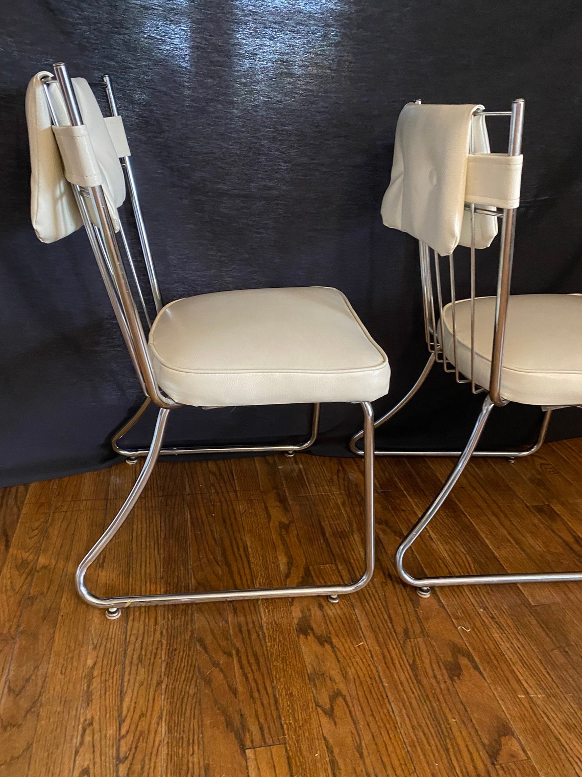 Vintage MCM White Vinyl and Chrome Kitchen Chairs Retro | Etsy