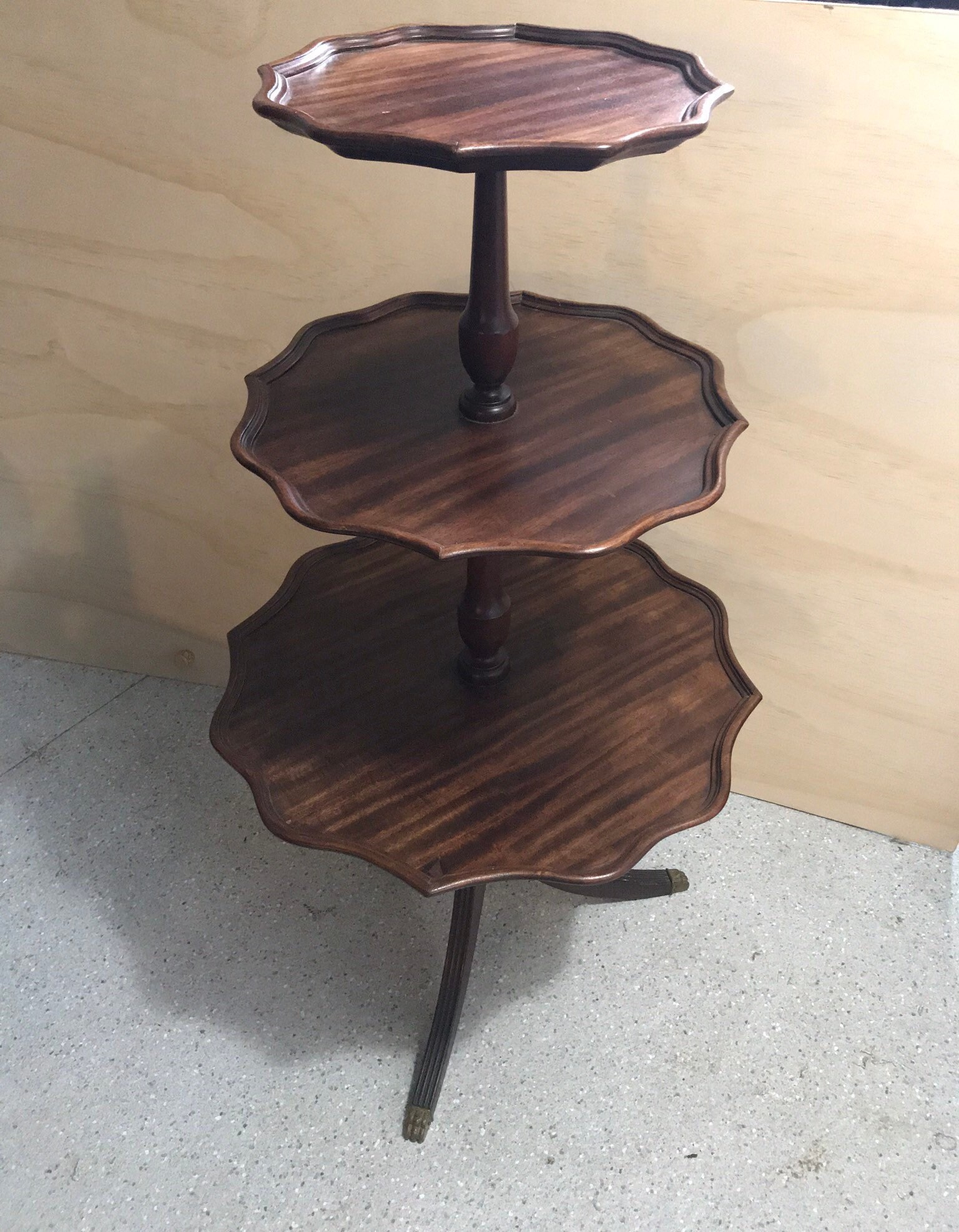 Three Tier Table, Triple Tier Pie Table with Duncan Phyfe Style Feet