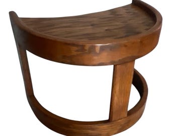 Vintage Howard Furniture MCM Oak Demilune Side Table | Sculptural Crescent Accent Furniture