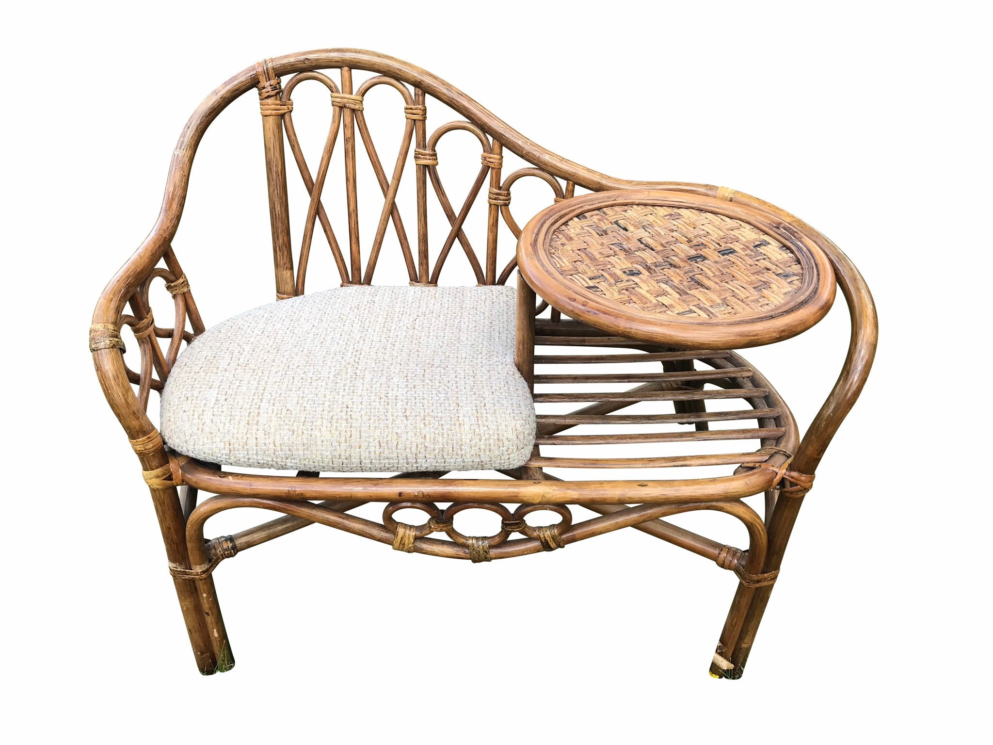 Vintage Franco Albini Style Rattan Wicker Gossip Bench Phone Bench