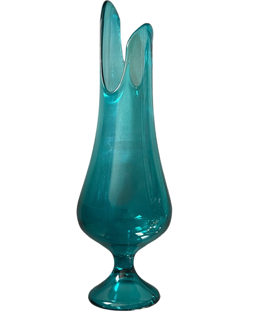 MCM Blue Swungswag Vase / LE Smith Double Dip Aqua Blue Pedestal Vase