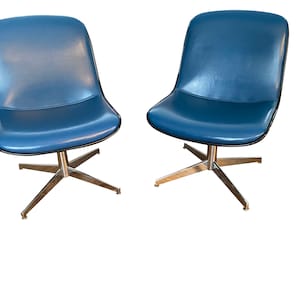 Mid Century Modern Steelcase Office Chairs: Cobalt Blue Faux Leather (Pair)