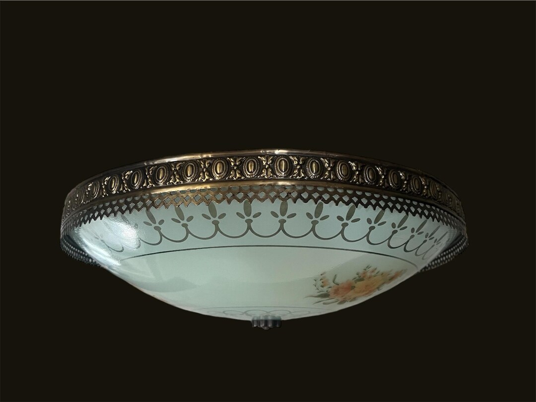 Floral Glass Ceiling Light | Brass Frame with Petal Design