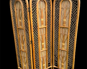 Vintage Rattan & Cane 3-Panel Folding Screen / Room Divider