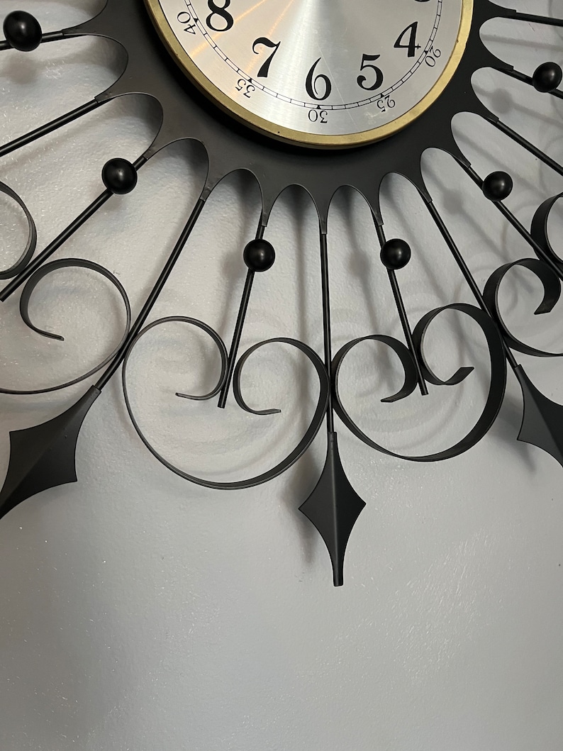 Vintage Starburst Black Metal Wall Clock/ MCM Welby Sunburst Clock Etsy
