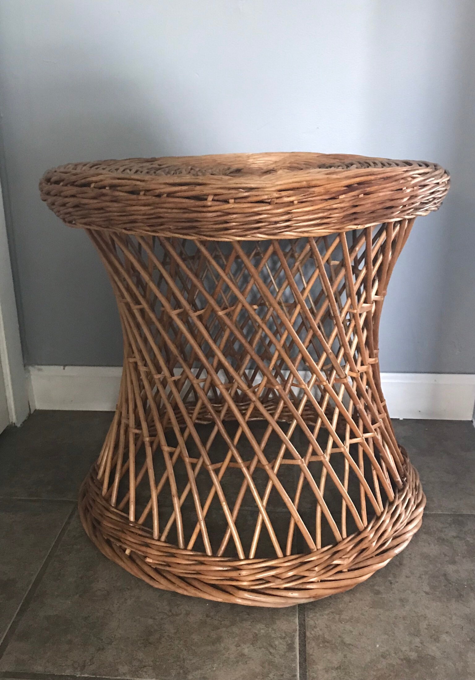 WAS 109.00! - Large Round Vintage Rattan, Wicker End Table, Side Table