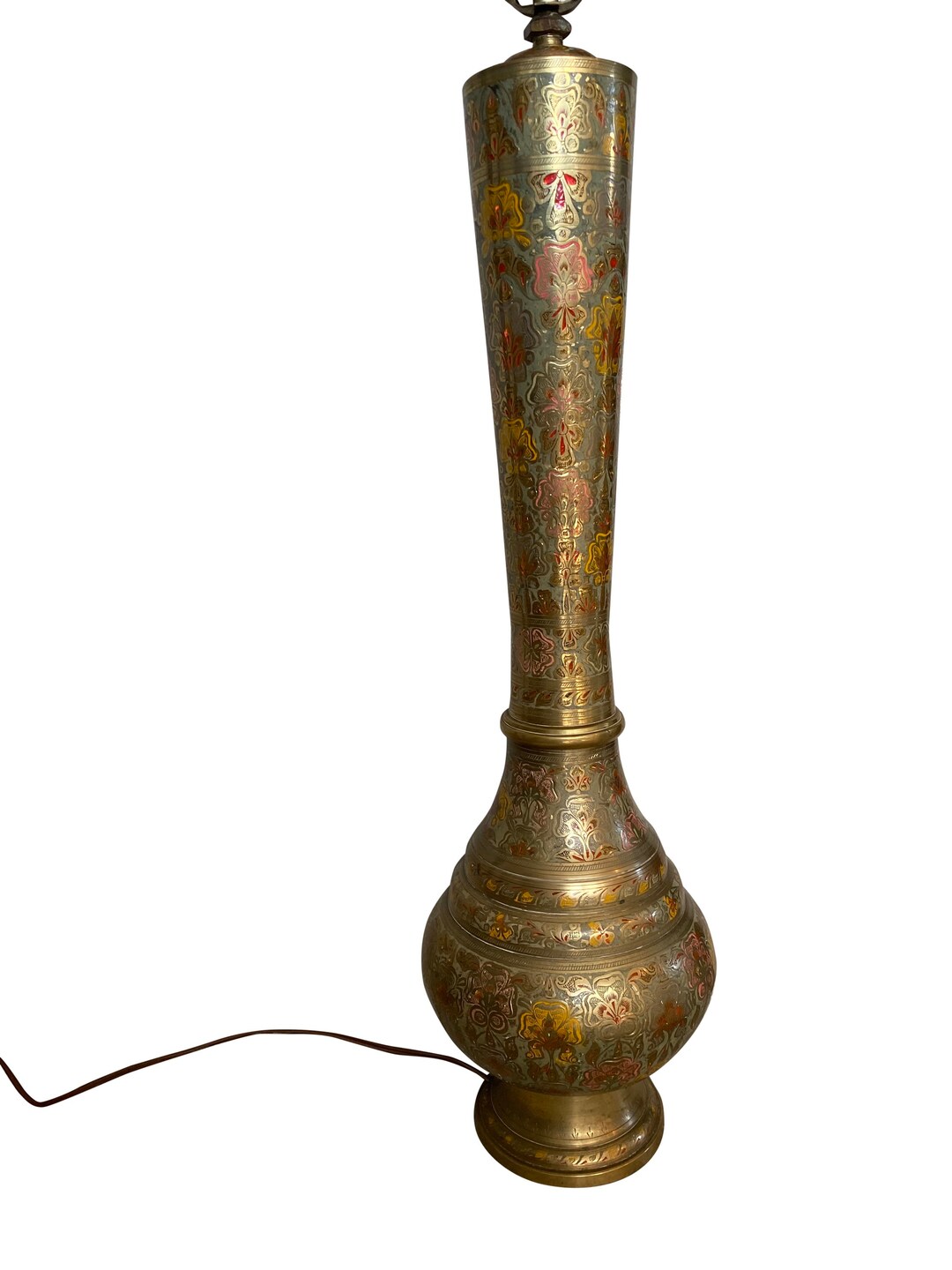 Turkish Vintage Tall Brass Lamp /middle Eastern Ornate Etched Brass Lamp /  Antique Circa 1930s Brass Lamp / 26 Tall Painted Brass Lamp -  Canada